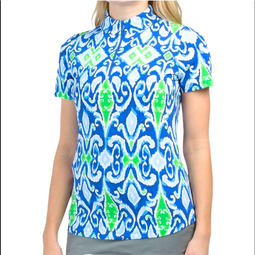 IBKUL Preppy Top 3/4 Zip Short Sleeve Top Graphic Tee Sports Golf Tennis PB new
